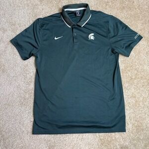 Nike Polo Shirt Mens Medium Green Dri-Fit Michigan State Spartans MSU Golf Logo